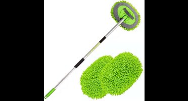 Telescopische Wasborstel - Uitschuifbare Raamwisser - Ramenwasser - Autowasborstel - Telescoopsteel Ramenwassen - Extendable Washing Brush - Telescopic Window Wiper - Ruitenreiniger - 2 Mop Hoofd - 82-160 cm - Groen