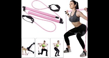 S&E Draagbare Pilates Oefenstangen met Weerstandsbanden - Roze