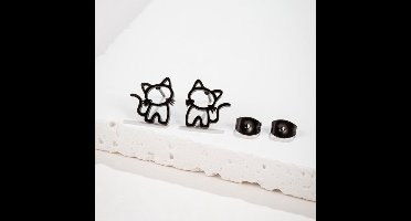 Gading® meisje RVS oorknoppen met kat-12mm*11mm-zwart