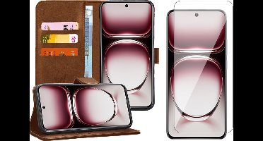 Hoesje geschikt voor Oppo Reno 12 - Screenprotector Glas - Portemonnee Book Case Bruin