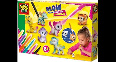 SES Creative - Blow Airbrush Pens - Safari Dieren - Knutselen Meisjes - 6 Pennen en Dieren - Herbruikbaar - Vanaf 5 jaar