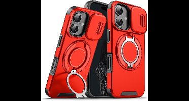 Hoesje Geschikt voor iPhone 16 Plus hoesje Rood backcover met Met Draaibare Ring Houder en camera bescherming