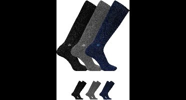 Pierre Cardin Thermo Kniekousen - 3 Paar - Heren Kniesokken - Knie Sokken - Naadloos - Zwart/Grijs/Blauw - Maat 40-46