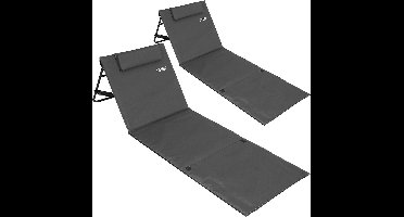 Detex Set 2x Opvouwbare Strandmat - Rugleuning Kussen Draagriem - Antraciet