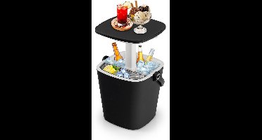 COSTWAY Cool Bar Draagbare bijzettafel met optilbaar tafelblad, 15 liter, koelbox met flesopener en afneembare plank, weerbestendige bierkoeler incl. ijstang, voor terras, feest, BBQ's (zwart)