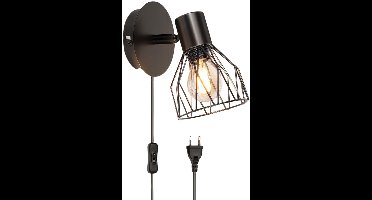 ApexArte® Wandlamp Binnen met Snoer - Wandlamp met Stekker voor Binnen - met Dimbare Schakelaar - Industrieel en Vintage - Slaapkamer Bedlampje - Zwart