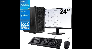 Intel Compleet PC SET | Intel Core i5 | 16 GB DDR4 | 500 GB SSD + 24 Inch Monitor + Muis + Toetsenbord | Windows 11 Pro + WiFi & Bluetooth