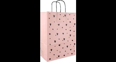 Tas - Kraftpapier - gedraaid papieren koord - 26x 12x35cm - draagtas - blush/zwart - 50 stuks