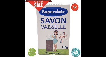 Bicarbonaat afwasmiddel zeepstuk 3x125g | 97% ingrediënten van natuurlijke oorsprong | Superclair