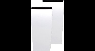 Set van 4x stuks kunststof Urbi bloempot/plantenpot met binnenpot wit 24 x 24 x 45 cm - 7,5/19 liter - Hoge vierkante bloempotten