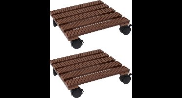 Pro Garden Plantentrolley - 2x - hout - bruin - vierkant - 29 x 29 cm - 100 kilo