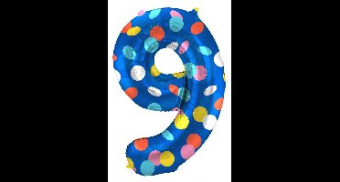 Folat - Folieballon Cijfer 9 Colorful Dots - 86 cm