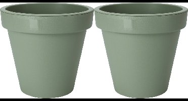 Pro Garden Plantenpot/bloempot Botanic - 2x - Tuin buiten - kunststof - groen - Dia 25 cm - rond