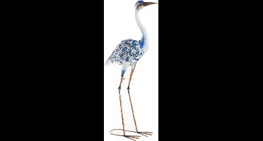 Items Tuin decoratie dieren/vogel beeld - Metaal - Reiger - 42 x 80 cm - buiten - blauw