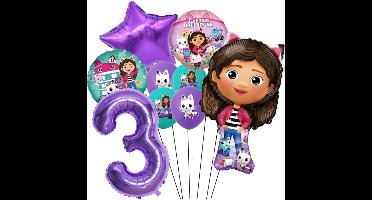 Gabby Poppenhuis Geïnspireerd Ballonen Set Verjaardag Versiering 3 jaar - 9 stuks Ballonnen Gaby Poppenhuis - Gabby Dollhouse Ballonnen Set - Gabby Dollhouse - Feestdecoratie - Folie Ballon - Kinderfeest - Helium Ballon - Dollhouse - Decoratie