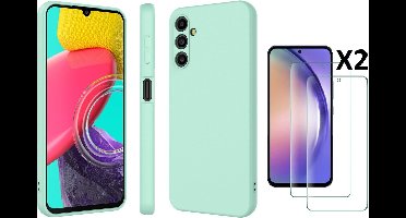 Hoesje Geschikt Voor Samsung Galaxy A54 Hoesje siliconen Mint Groen zacht siliconen hoesje TPU backcover - Met Screenprotector - 2 stuks