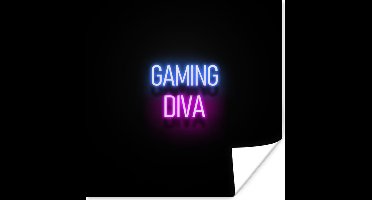 Game Poster - Gaming - Quotes - Neon - Gaming diva - Vrouwen - 100x100 cm
