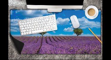 Bureau onderlegger - Lavendelveld met Twee Bomen in de Verte - 80x40 cm - 2 mm Dik - Bureau mat Vinyl