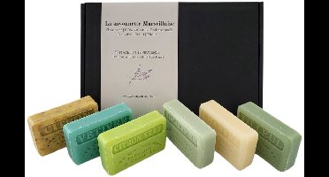 Marseille zeep bar cadeauset: Vetiver, Citron Vert, Tilleul,Chanvre, Eucalyptus, Citron broyé
