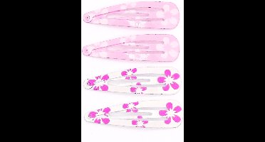 Klik-klak haarspeldjes roze-wit-paars met bloemen patroon