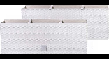 Set van 4x stuks kunststof Rato plantenbak met irrigatiesysteem wit 51 x 19 x 18 cm - 17 liter - Balkonbakken/bloembakken