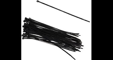 Gerimport tie-wraps/kabelbinders - 50x stuks - zwart - kunststof - 20 cm
