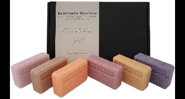 Soap bar geschenkset savon de marseille zeep Kersenbloesem, Fleur de coton, Jasmijn, Lavendel scrub, Mamie, Sinaasappelbloesem 6x 125 gr. - moederdag - oma - mama - zeep cadeau - brievenbus cadeau - dierproefvrij - vegan - handgemaakt
