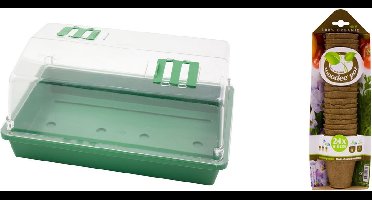 Kweekbak/kweekkast met deksel inclusief 24x houtvezel kweekpotjes 18 x 38 x 24 cm