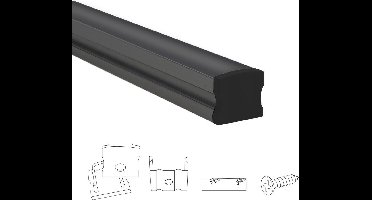 Aluminium led strip profiel zwart opbouw 1M - breed en hoog - compleet met afdekkap - Led profiel opbouw - Led profiel zwart