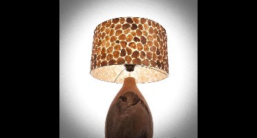 Design Tafellamp woonkamer slaapkamer met kap Turtle  Pepin Capiz schelp op teak houten voet