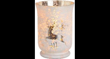 Lantaarn kerstdecoratie van wit glas 14x20x14cm