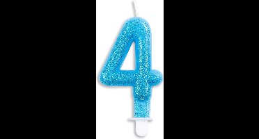 Wefiesta Cijferkaars 4 Glitter 7 Cm Wax Blauw