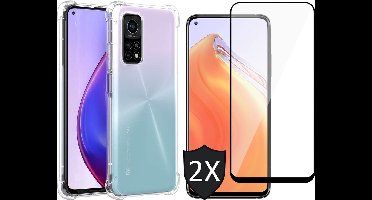 Hoesje geschikt voor Xiaomi Mi 10T - Transparant Shock Proof Cover Case + 2x Screenprotector Tempered Glass Full Screen Protector Glas