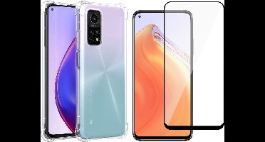 Hoesje geschikt voor Xiaomi Mi 10T Transparant Shock Proof Cover Case + Screenprotector Tempered Glass Full Screen Protector Glas