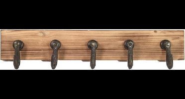 Kapstok - 5 haaks - Metaal - Bruin - 60cm - Hout - Wand - Industrieel