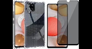 Hoesje geschikt voor Samsung Galaxy A42 - Transparant Shock Proof Cover Case + Screen Protector Glas Full Privacy