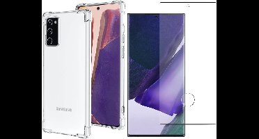 Hoesje geschikt voor Samsung Galaxy Note 20 - Screen Protector GlassGuard - Back Cover Case ShockGuard Transparant & Screenprotector