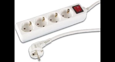 Perel Stekkerdoos met schakelaar, 4 stopcontacten met randaarde (type F), kabel 3 m, 3G1.5, gebruik binnenshuis, wit