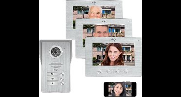 ELRO DV477IP3 Wifi IP Video Deur Intercom - 3 Appartementen - met 3x 7 inch kleurenscherm - Color Night Vision - Bekijken en communiceren via App