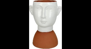 Bloempot Face Terracotta Wit H19 – Handgemaakte Keramieken Binnenpot van Kersten