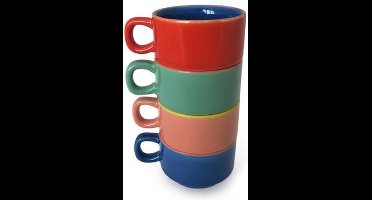 Fisura Mokken Set van 4 Gekleurde Koffiemokken - Stapelbaar - Keramiek