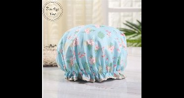 New Age Devi - Dikke 1 Stuks Douche muts - Shower Cap - Light Blue and pink Flamingo - Licht Blauw Waterdicht - BadMuts - Dubbele Laag - Haar Cover - Haar Bedekking - Vrouwen DoucheCap - Badkamer Accesoire