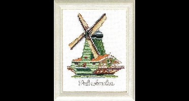 Pako Borduurpakket met telpatroon -Hollandse molen - 210.839 - voorgesorteerd garen - Aida ivoor - 13 x 17 cm - DIY kit