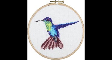 Pako Borduurpakket met telpatroon - Kolibri - 210.802 - voorgesorteerd garen - Aida wit - 13 x 17 cm - DIY kit