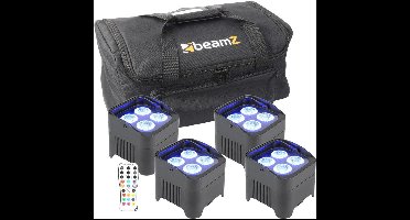 Draadloos licht met de BeamZ BBP94 set van 4 accu LED lampen met tas