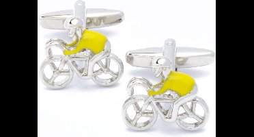 Manchetknopen - Wielrenner Zilverkleurig met Gele Trui