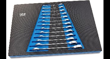 13 Delige Ring, Ratel, Steeksleutelset INCH in Carbon Foam inlay voor Gereedschapswagen