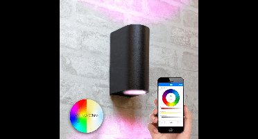 Zwarte up down wandlamp voor buiten met slimme Milight GU10 spots - Rond