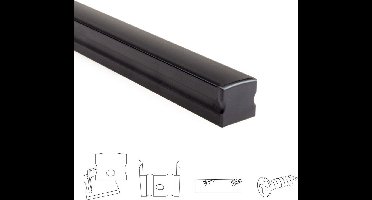 Aluminium ledstrip profiel zwart opbouw 2M - 15 mm hoog - compleet met afdekkap - Led profiel 2 meter - Led profiel zwart