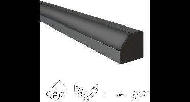 Aluminium led strip hoekprofiel zwart 2M breed - Compleet met afdekkap